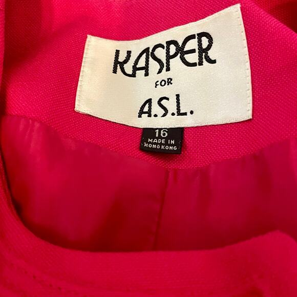 Vintage 90s Kasper Pink Blazer Boxy Woven Embroidered Glam Suit Jacket Size 16 - Picture 8 of 11